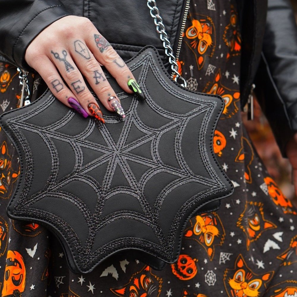 SOURPUSS Spiderweb Sparkle Purse goth punk spooky - Picture 2 of 5